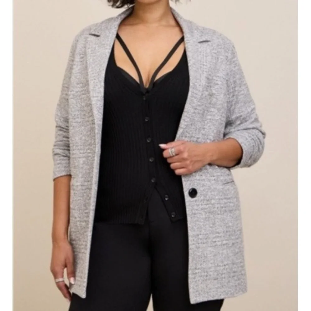 Torrid Studio Double Knit Boyfriend Blazer 3X Gray Heather Stretch Longline Work